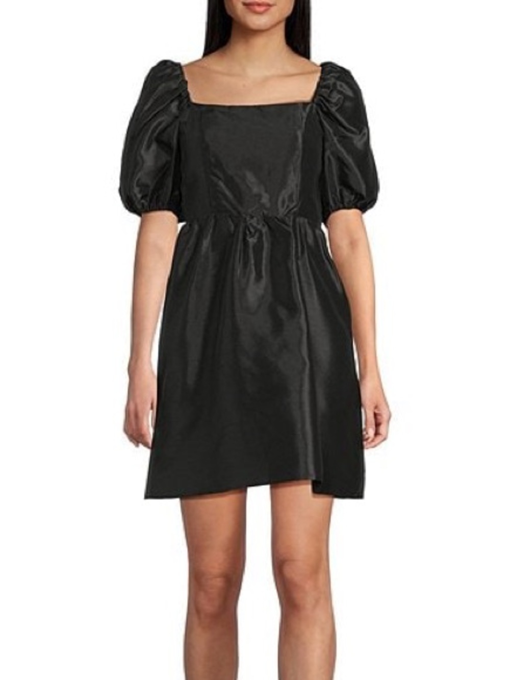 Copper Key Black Square Neck Puff Sleeve Taffeta Mini Dress S. NWT